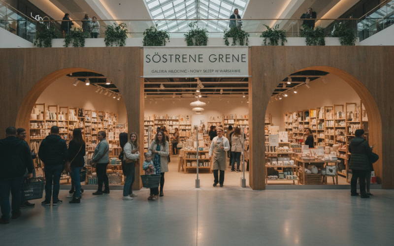 Nowy sklep Søstrene Grene w Galerii Młociny w Warszawie. Wnętrze salonu z dekoracjami i artykułami do domu marki w stylu skandynawskim.
